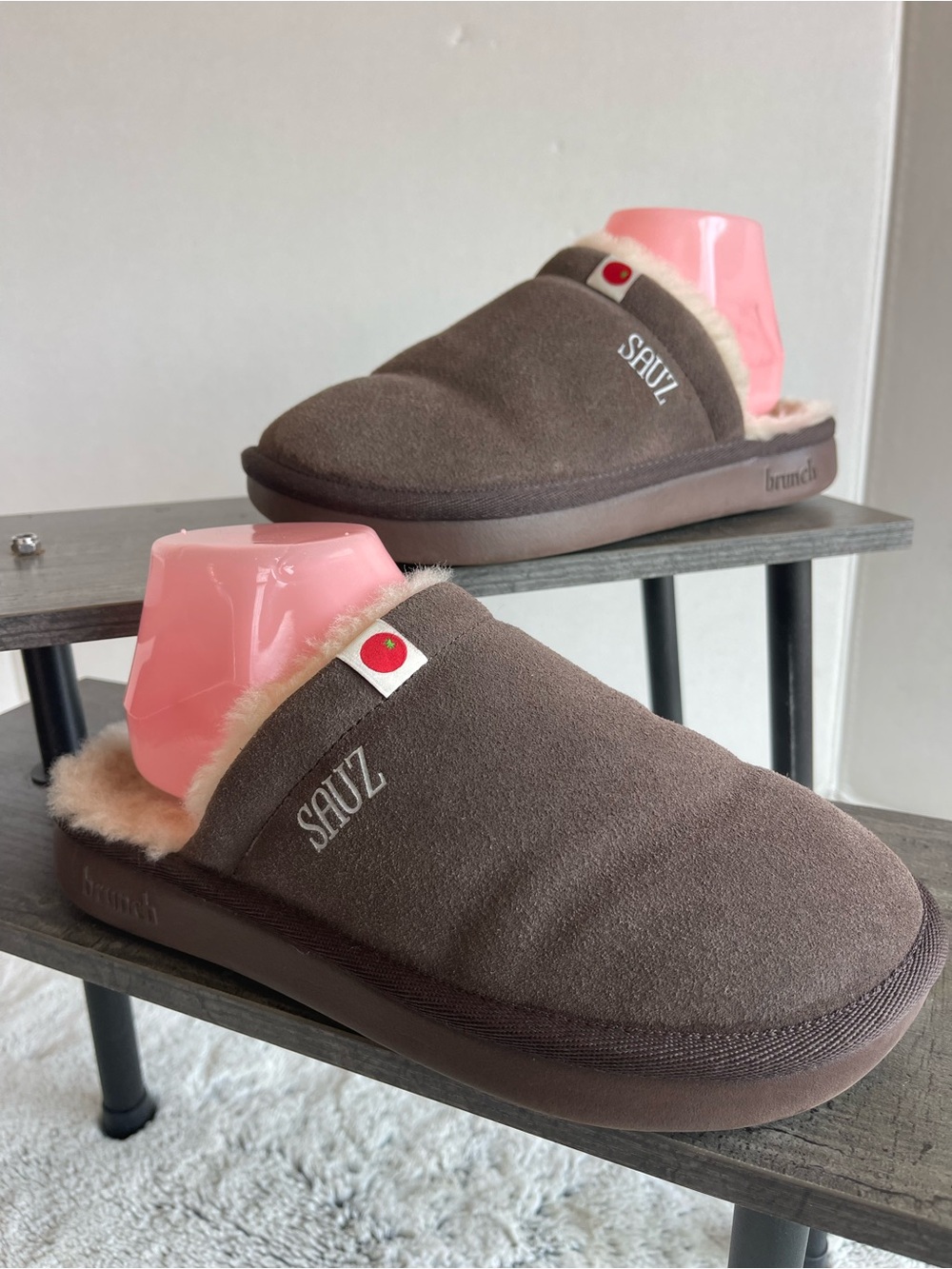 BRUNCH women's essential suede shearling slippers in brown Size 8